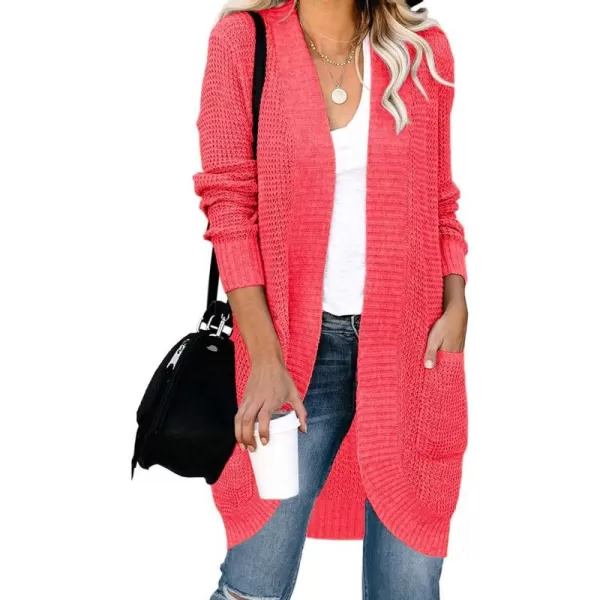 imageZESICA Womens 2024 Fall Long Sleeve Open Front Cardigans Casual Lightweight Soft Chunky Knit Draped Sweaters OuterwearsWatermelon