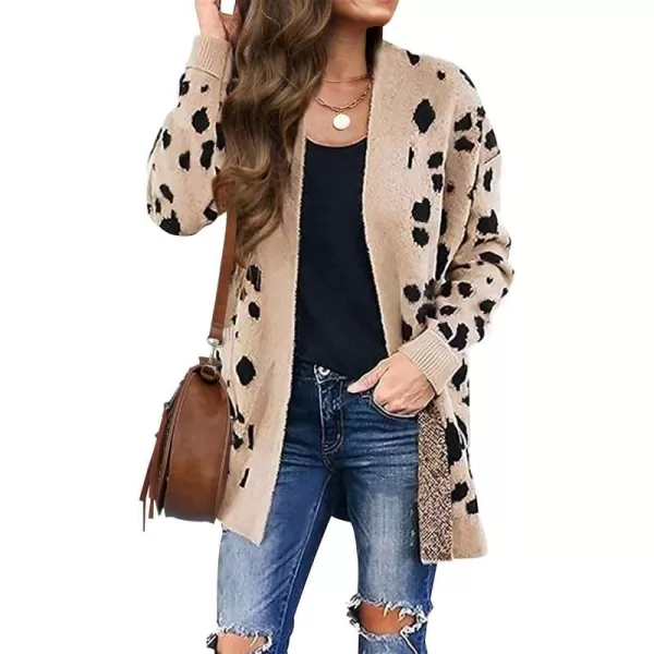 imageZESICA Womens 2024 Fall Winter Long Sleeves Open Front Leopard Print Knitted Sweater Cardigan Coat OutwearA Beige