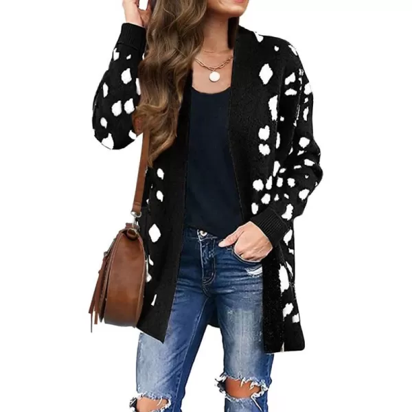 imageZESICA Womens 2024 Fall Winter Long Sleeves Open Front Leopard Print Knitted Sweater Cardigan Coat OutwearA Black