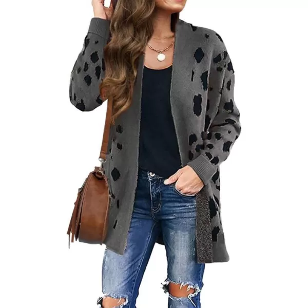 imageZESICA Womens 2024 Fall Winter Long Sleeves Open Front Leopard Print Knitted Sweater Cardigan Coat OutwearA Dark Grey