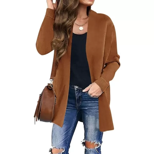 imageZESICA Womens 2024 Fall Winter Long Sleeves Open Front Leopard Print Knitted Sweater Cardigan Coat OutwearCaramel