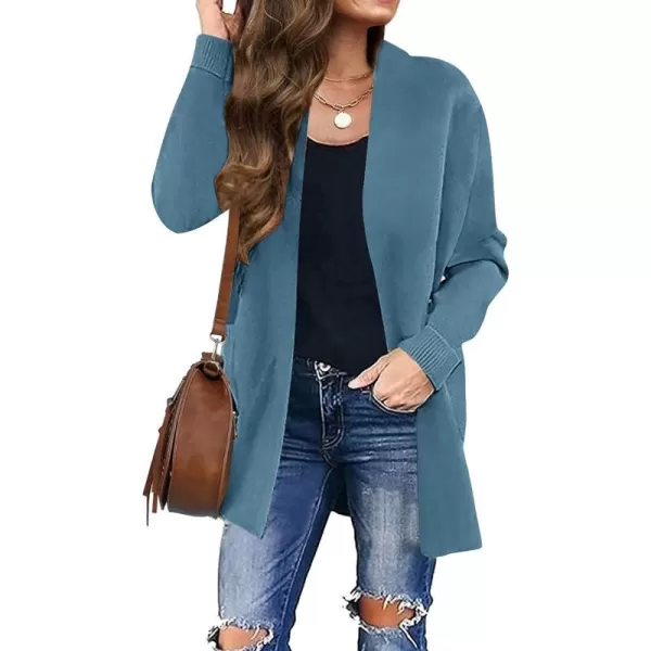 imageZESICA Womens 2024 Fall Winter Long Sleeves Open Front Leopard Print Knitted Sweater Cardigan Coat OutwearDusty Blue
