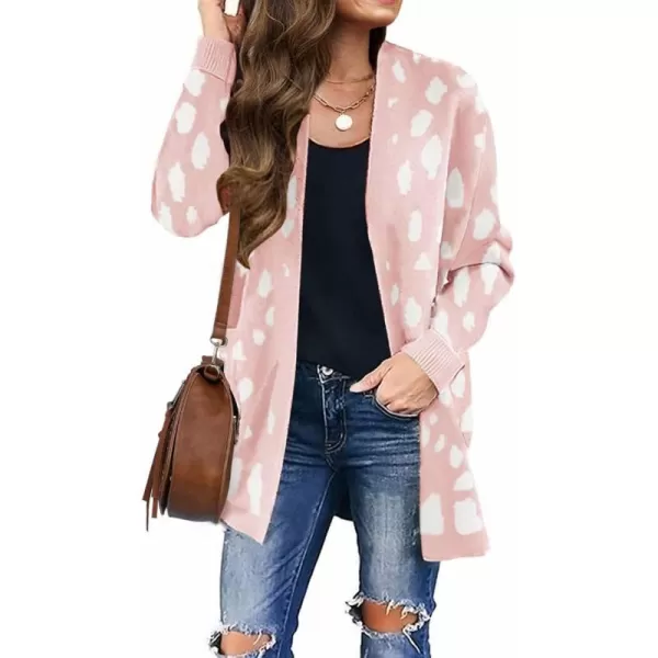 imageZESICA Womens 2024 Fall Winter Long Sleeves Open Front Leopard Print Knitted Sweater Cardigan Coat OutwearPink