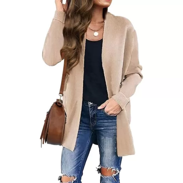 imageZESICA Womens 2024 Fall Winter Long Sleeves Open Front Leopard Print Knitted Sweater Cardigan Coat OutwearSolid Beige