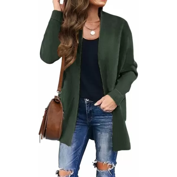imageZESICA Womens 2024 Fall Winter Long Sleeves Open Front Leopard Print Knitted Sweater Cardigan Coat OutwearSolid Green