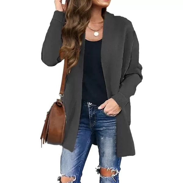 imageZESICA Womens 2024 Fall Winter Long Sleeves Open Front Leopard Print Knitted Sweater Cardigan Coat OutwearSolid Grey