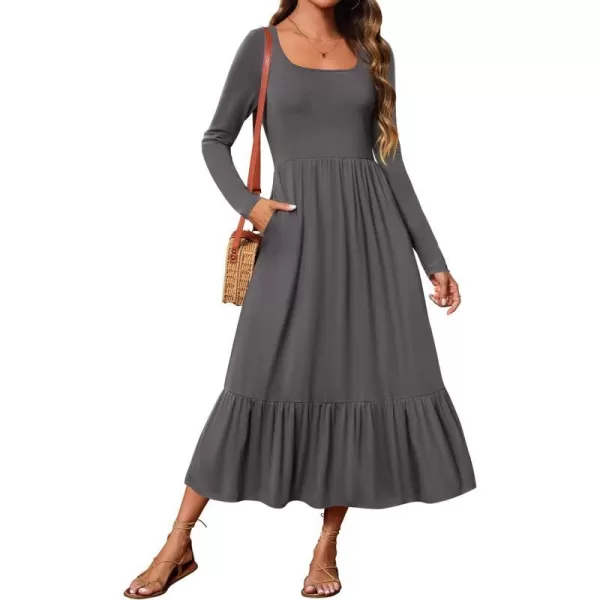 imageZESICA Womens 2024 Spring Dresses Long Sleeve Square Neck Summer Casual Swing Maxi Dress with PocketsGray