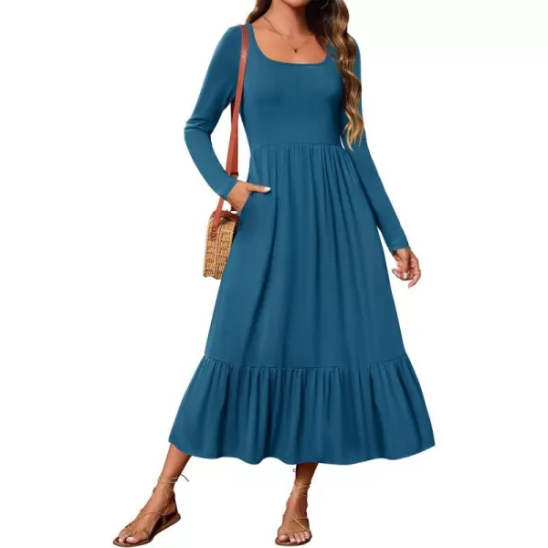 imageZESICA Womens 2024 Spring Dresses Long Sleeve Square Neck Summer Casual Swing Maxi Dress with PocketsTurquoise