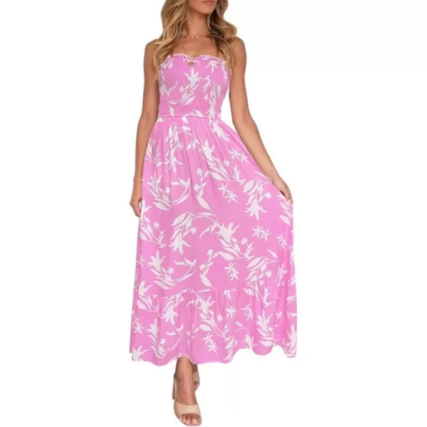 imageZESICA Womens 2024 Summer Bohemian Floral Printed Strapless Beach Party Long Maxi DressFloralpink