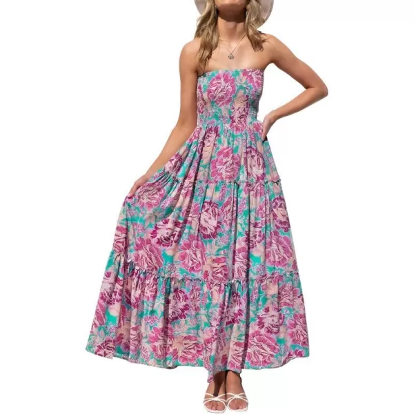 imageZESICA Womens 2024 Summer Bohemian Floral Printed Strapless Beach Party Long Maxi DressViolet