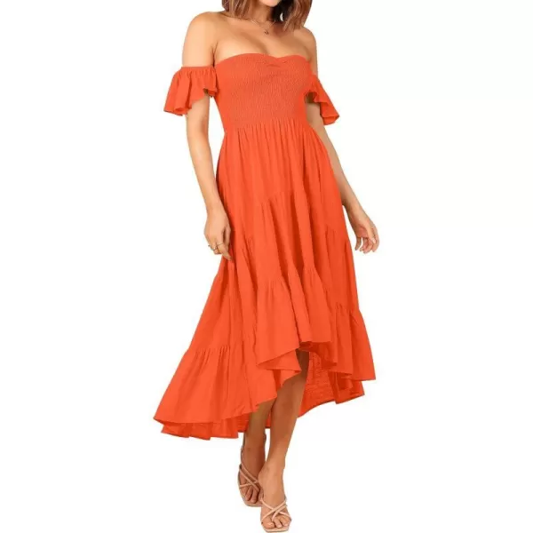 imageZESICA Womens 2024 Summer Boho Off Shoulder Short Sleeve Smocked Ruffle Swing High Low Mermaid Cocktail Party DressOrange