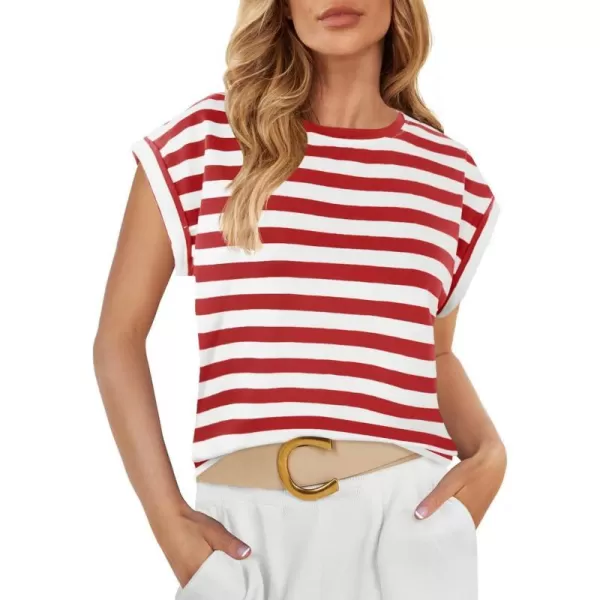 imageZESICA Womens 2024 Summer Cap Sleeve Crewneck Crop Tops Casual Loose Striped TShirts Basic TeesFreshred