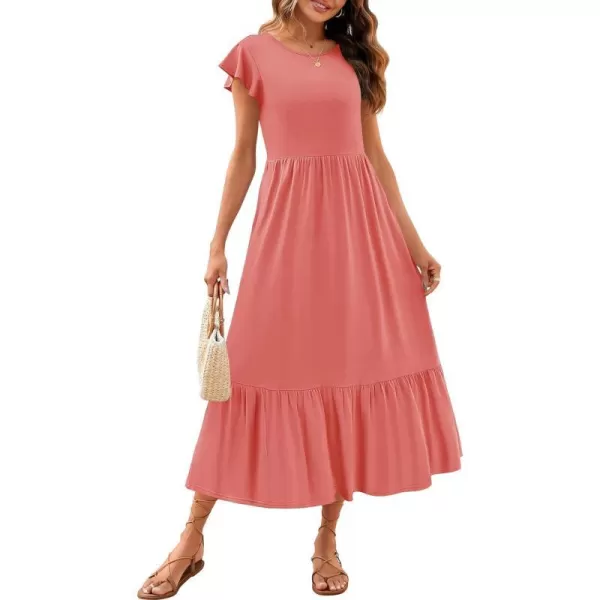 imageZESICA Womens 2024 Summer Casual Dresses Flutter Short Sleeve Crewneck Loose Flowy Tiered Beach Maxi Dress with PocketsWatermelon