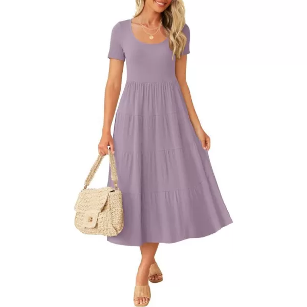 imageZESICA Womens 2024 Summer Casual T Shirt Dress Short Sleeve Scoop Neck Flowy Tiered Beach Midi Dresses with PocketsLightpurple