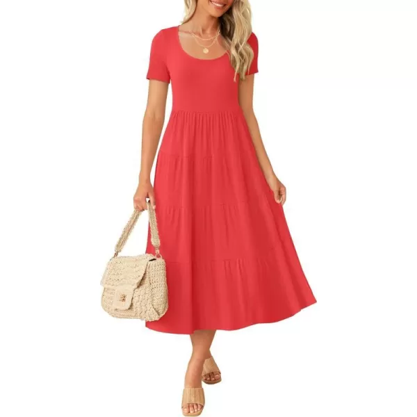 imageZESICA Womens 2024 Summer Casual T Shirt Dress Short Sleeve Scoop Neck Flowy Tiered Beach Midi Dresses with PocketsWatermelon