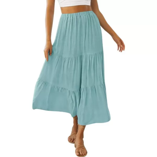 imageZESICA Womens 2024 Summer Plaid Flower Print Elastic High Waist Flowy A Line Maxi Skirt with PocketsSage