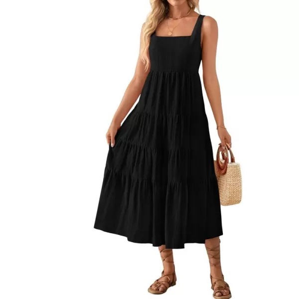 imageZESICA Womens 2024 Summer Sleeveless Dress Casual Backless Loose Flowy Tiered Sundress Beach Cover up Tank DressesBlack