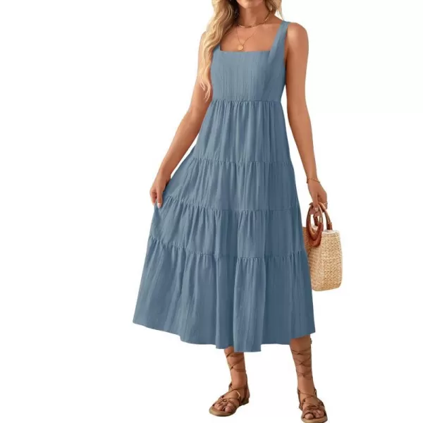 imageZESICA Womens 2024 Summer Sleeveless Dress Casual Backless Loose Flowy Tiered Sundress Beach Cover up Tank DressesDusty Blue