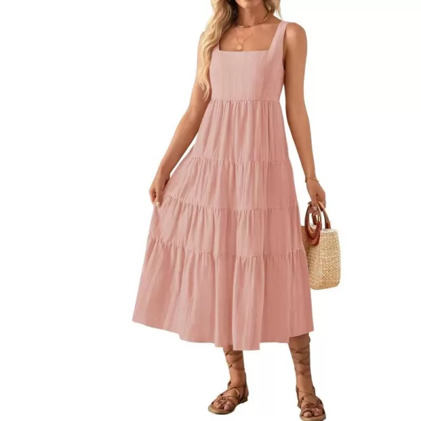 imageZESICA Womens 2024 Summer Sleeveless Dress Casual Backless Loose Flowy Tiered Sundress Beach Cover up Tank DressesPink