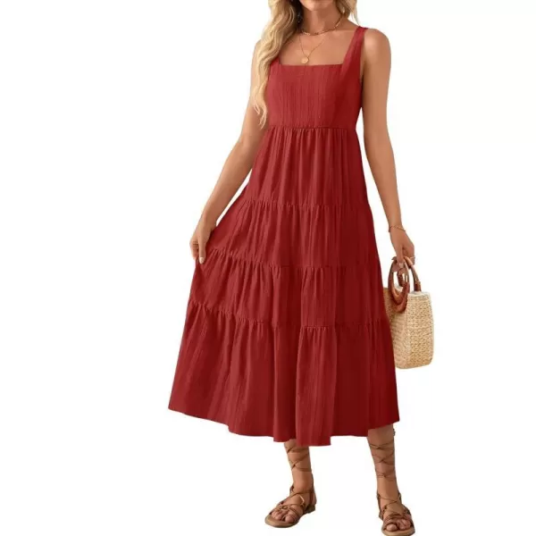 imageZESICA Womens 2024 Summer Sleeveless Dress Casual Backless Loose Flowy Tiered Sundress Beach Cover up Tank DressesRed