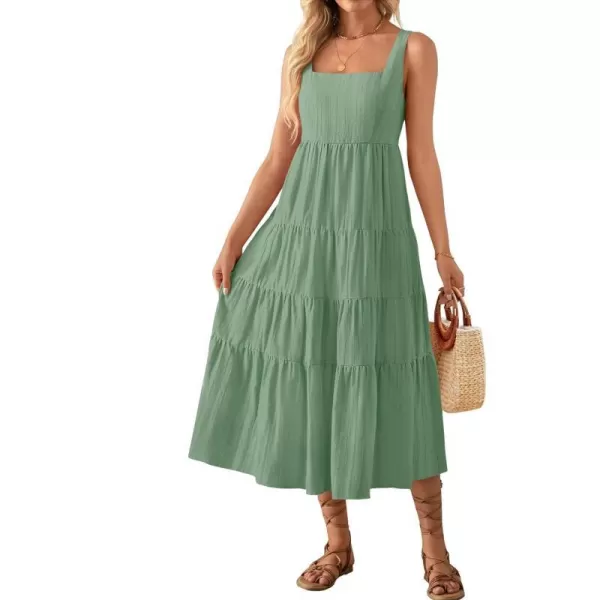 imageZESICA Womens 2024 Summer Sleeveless Dress Casual Backless Loose Flowy Tiered Sundress Beach Cover up Tank DressesSage Green