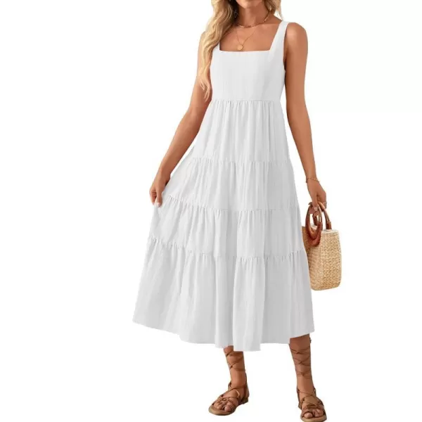 imageZESICA Womens 2024 Summer Sleeveless Dress Casual Backless Loose Flowy Tiered Sundress Beach Cover up Tank DressesWhite