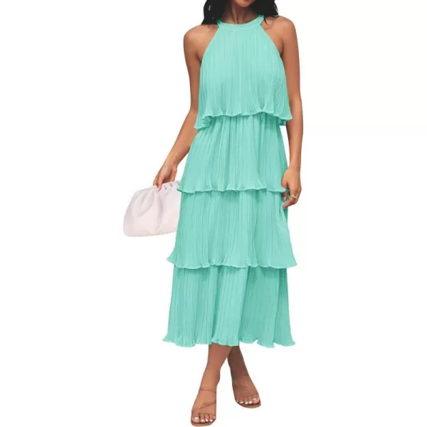 imageZESICA Womens 2024 Summer Sleeveless Halter Neck Ruffle Tiered Layered Chiffon Flowy Swing Long Midi DressMint