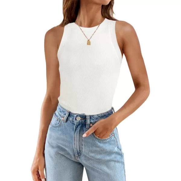 imageZESICA Womens 2024 Summer Sleeveless Tank Tops Ribbed High Neck Racerback Slim Fitted Color Block Casual ShirtsCream