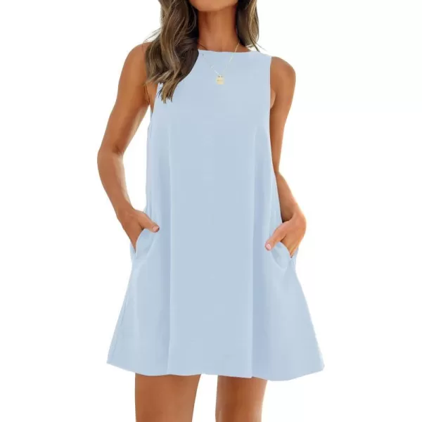 imageZESICA Womens 2024 Summer Sleeveless Tunic Mini Dress Casual Crew Neck Backless Sundress Loose Flowy Short Tank DressesBlue