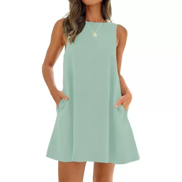 imageZESICA Womens 2024 Summer Sleeveless Tunic Mini Dress Casual Crew Neck Backless Sundress Loose Flowy Short Tank DressesSage