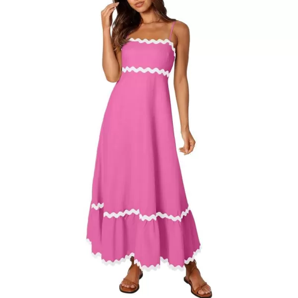 imageZESICA Womens 2024 Summer Spaghetti Straps Sleeveless Backless Sundress Flowy Smocked Lace Swing A Line Midi DressRose Pink