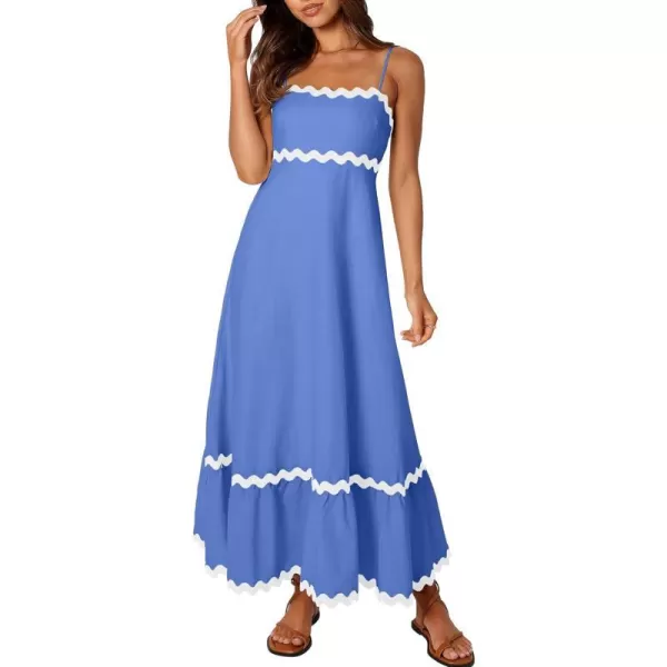 imageZESICA Womens 2024 Summer Spaghetti Straps Sleeveless Backless Sundress Flowy Smocked Lace Swing A Line Midi DressSapphire Blue