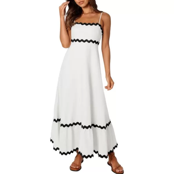 imageZESICA Womens 2024 Summer Spaghetti Straps Sleeveless Backless Sundress Flowy Smocked Lace Swing A Line Midi DressWhite