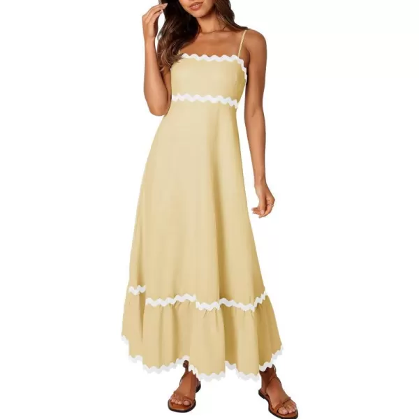 imageZESICA Womens 2024 Summer Spaghetti Straps Sleeveless Backless Sundress Flowy Smocked Lace Swing A Line Midi DressYellow