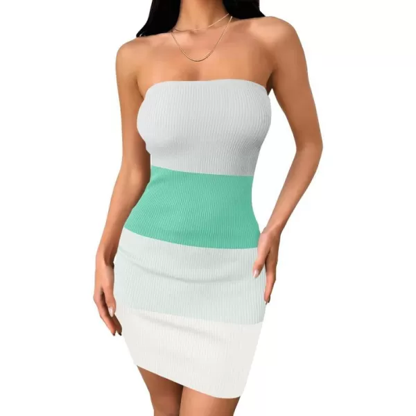 imageZESICA Womens 2024 Summer Strapless Bodycon Dress Sexy Off Shoulder Backless Color Block Y2k Tube Top Mini DressesMintgreen