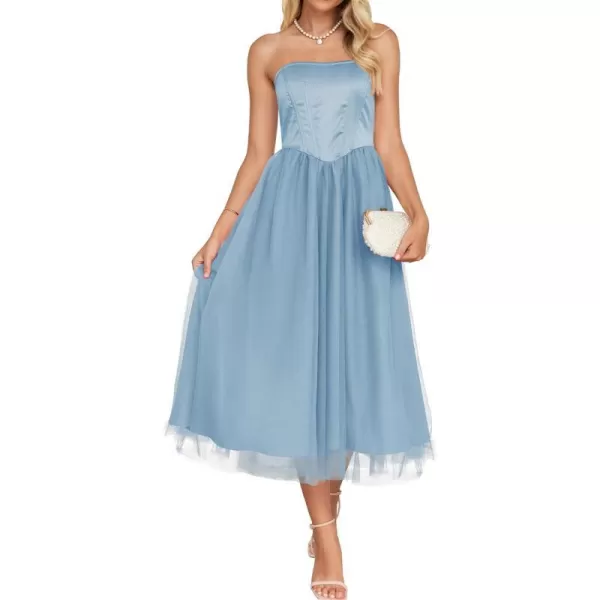 imageZESICA Womens 2024 Summer Strapless Dress Sexy Corset Tube Backless Smocked High Waist Beach Party DressesBlue