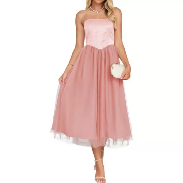 imageZESICA Womens 2024 Summer Strapless Dress Sexy Corset Tube Backless Smocked High Waist Beach Party DressesPink
