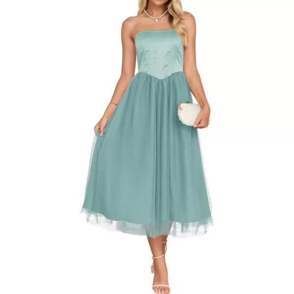 imageZESICA Womens 2024 Summer Strapless Dress Sexy Corset Tube Backless Smocked High Waist Beach Party DressesSage