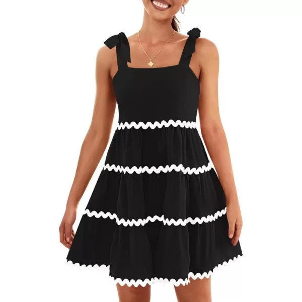 imageZESICA Womens 2024 Summer Swing Mini Dress Casual Spaghetti Straps Sleeveless Smocked Backless Flowy A Line SundressBlack