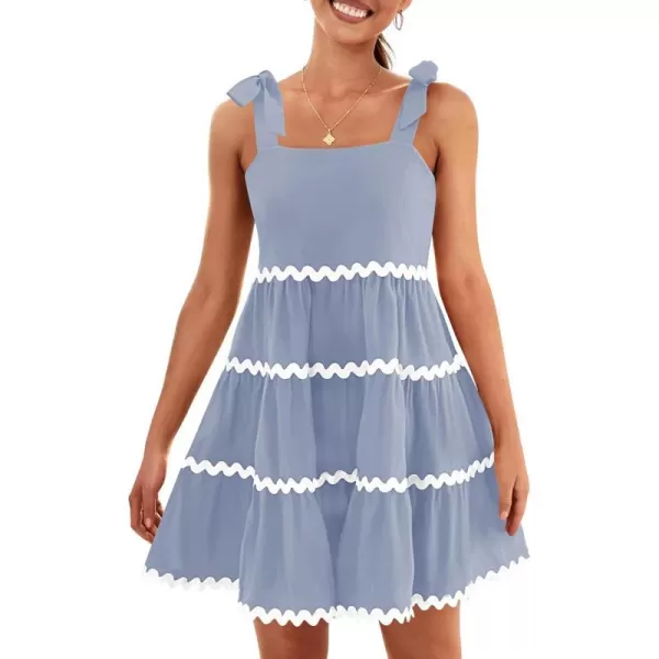 imageZESICA Womens 2024 Summer Swing Mini Dress Casual Spaghetti Straps Sleeveless Smocked Backless Flowy A Line SundressBlue