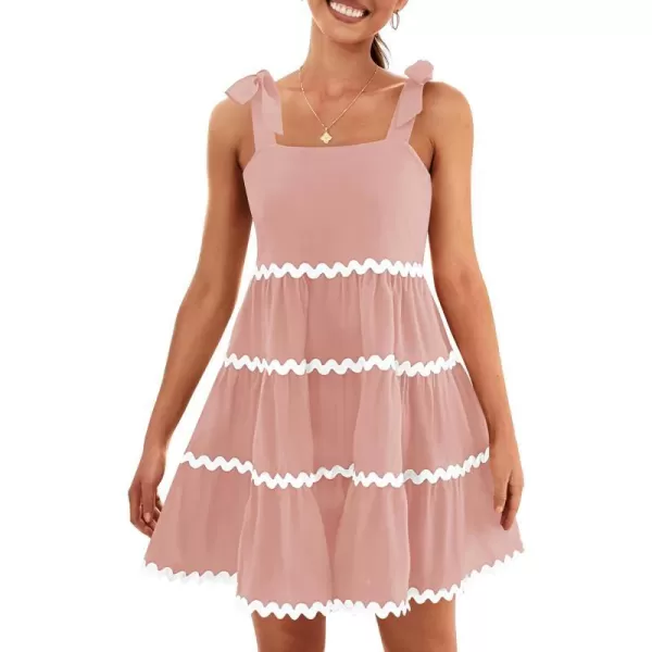 imageZESICA Womens 2024 Summer Swing Mini Dress Casual Spaghetti Straps Sleeveless Smocked Backless Flowy A Line SundressPink