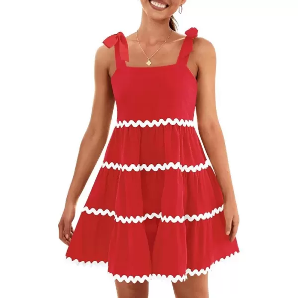 imageZESICA Womens 2024 Summer Swing Mini Dress Casual Spaghetti Straps Sleeveless Smocked Backless Flowy A Line SundressRed