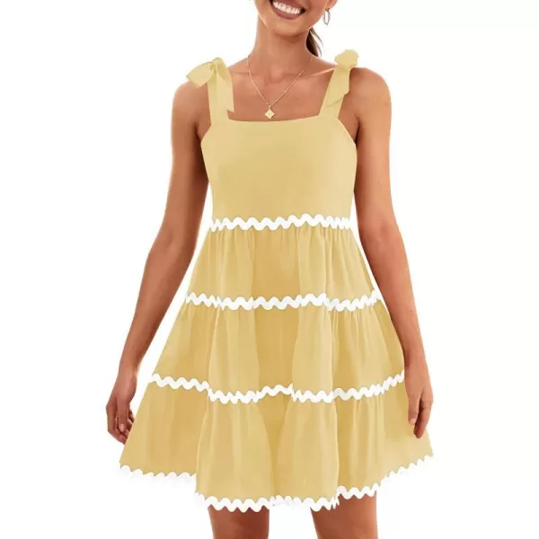 imageZESICA Womens 2024 Summer Swing Mini Dress Casual Spaghetti Straps Sleeveless Smocked Backless Flowy A Line SundressYellow
