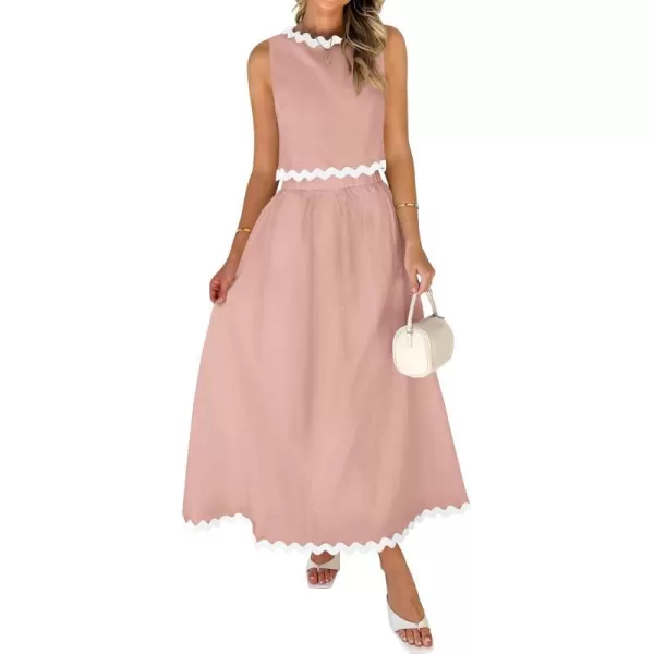 imageZESICA Womens 2024 Summer Two Piece Sets Casual Sleeveless Tank Top and A Line Flowy Maxi Skirt Vacation OutfitsDustypink