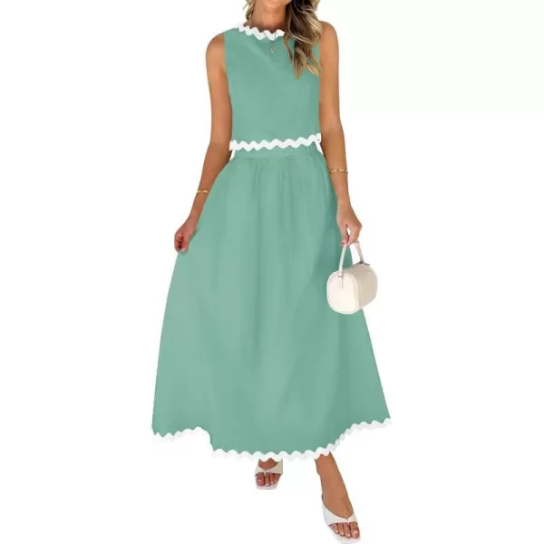 imageZESICA Womens 2024 Summer Two Piece Sets Casual Sleeveless Tank Top and A Line Flowy Maxi Skirt Vacation OutfitsSage