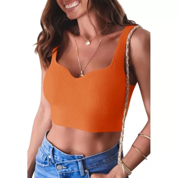 imageZESICA Womens 2024 V Neck Crop Top Ribbed Knit Backless Slim Fit Basic Casual Tank TopsOrange