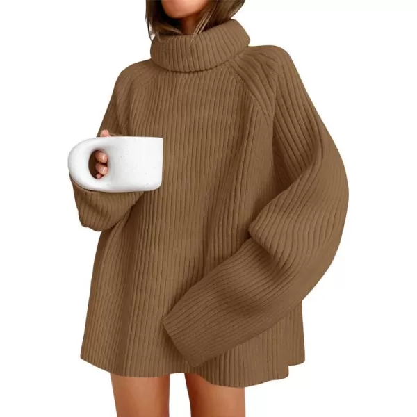 imageZESICA Womens 2024 Winter Sweaters Oversized Turtleneck Long Sleeve Chunky Knitted Tunic Pullover TopsBrown