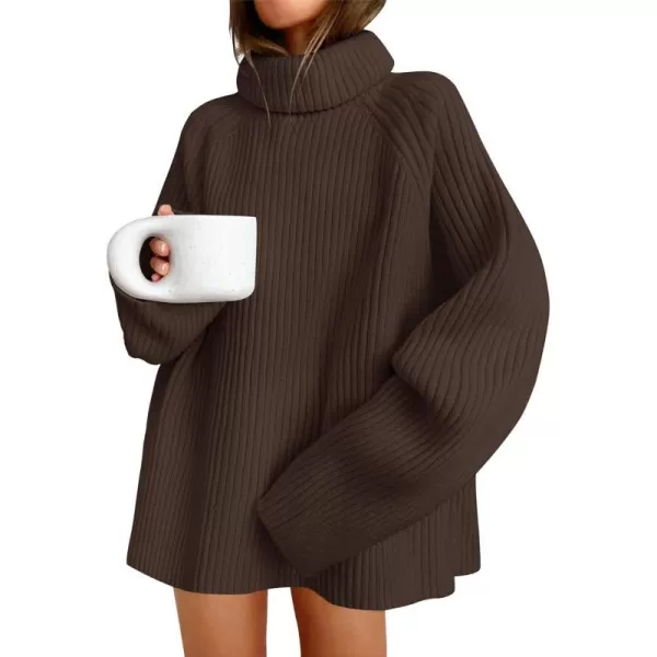 imageZESICA Womens 2024 Winter Sweaters Oversized Turtleneck Long Sleeve Chunky Knitted Tunic Pullover TopsCoffee