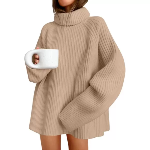 imageZESICA Womens 2024 Winter Sweaters Oversized Turtleneck Long Sleeve Chunky Knitted Tunic Pullover TopsKhaki