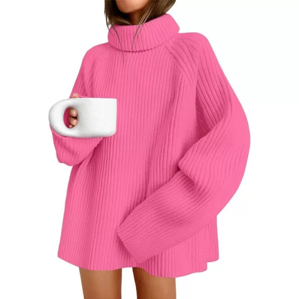 imageZESICA Womens 2024 Winter Sweaters Oversized Turtleneck Long Sleeve Chunky Knitted Tunic Pullover TopsMagenta